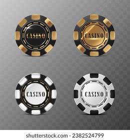 Online casino poker chips in black, gold and white. 3d realisitc vector icon illustration. 