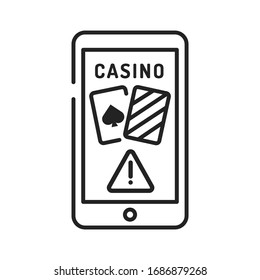 Online casino scam warning black line icon on white background. Illegal bets. Virtual money. Pictogram for web page, mobile app, promo. UI UX GUI design element.