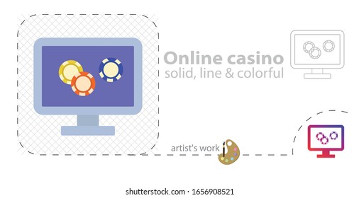 online casino vector flat illustration, solid, line icon