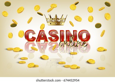 Online casino vector template. Red text with golden crown.