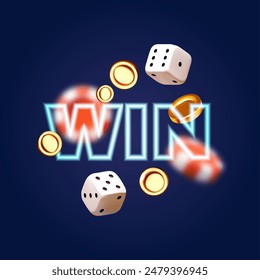 Online casino, welcome bonus, win banner, jackpot, poker, card suits, cards, money, dice and poker chips