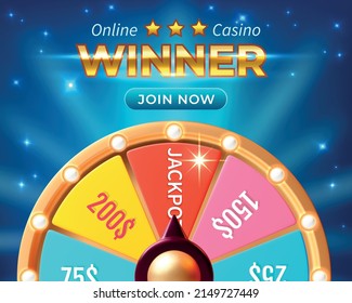 Online Casino Winner Concept with 3d Fortune Spinning Wheel Plasticine Cartoon Style on a Blue Background