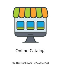 Vector de catálogo en línea   Rellenar iconos de contorno. Material gráfico simple