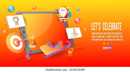 Online celebrate theme for sale on season. Media online shopping store website on Mobile Application Vector Concept Marketing and Digital marketing. Landing page vector illustration