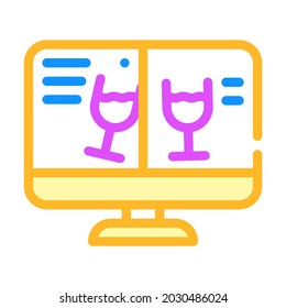 online celebration via video call color icon vector. online celebration via video call sign. isolated symbol illustration