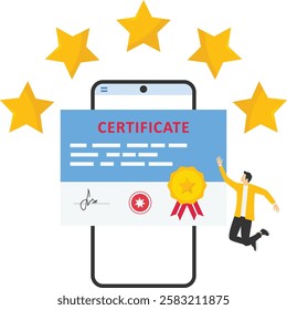 Online certificate and award paper. prize and appreciation concept, best graduate, cum laude. Can be used for elements, landing pages, UI, characters. Flat vector illustration

