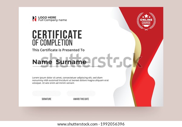 Online Certificate Completion Template Red White Stock Vector Royalty Free