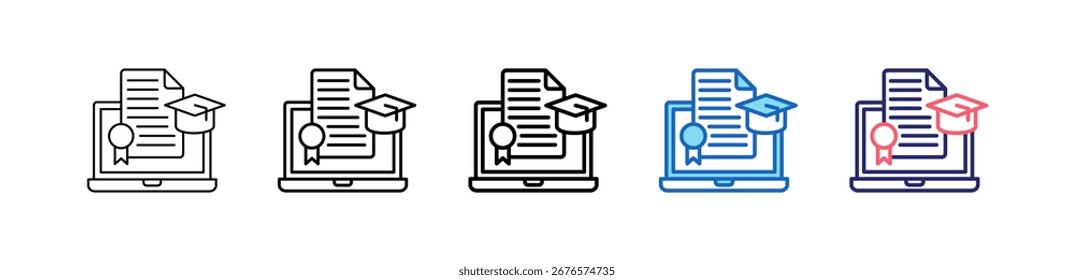 Icono De Certificado En Línea En 5 Estilos Diferentes Conjunto De Colección.
