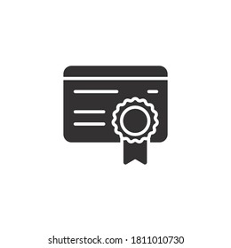 Online certificate icon, solid style. Digital certificate for online education, personal diploma and profesional graduation. Vector illustration. Design on white background. EPS 10