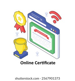 Online Certificate isometric Colored illustration. EPS File stock illustration