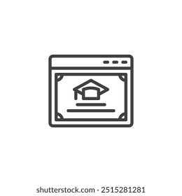 Online Certificate line icon. linear style sign for mobile concept and web design. Website with graduation certificate outline vector icon. Online course symbol, logo illustration.