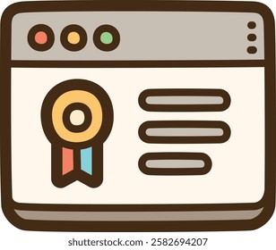 Online certificate vector doodle illustration and graphic
