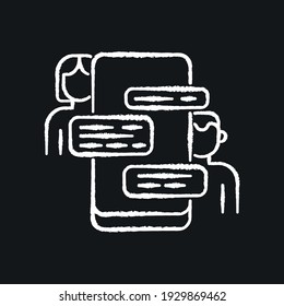 Online chalk icon. Students chatting. Contour symbol. Vector isolated outline drawing
