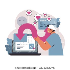 Online charity and charitable foundation. Web service to help people in need. Humanitarian aid, donations, volunteers or non-governmental, nonprofit organizations support. Flat vector illustration