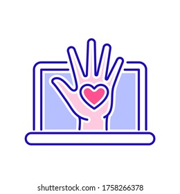 Online Charity And Volunteering Color Line Icon. Fundraising Vector Pictogram.Pictogram For Web Page, Mobile App, Promo. 