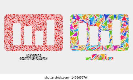 Online chart mosaic icon of triangle elements which have different sizes and shapes and colors. Geometric abstract vector illustration of online chart.