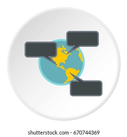 Online chat around the world icon in flat circle isolated vector illustration for web