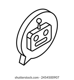 Icono isométrico del bot del chat en línea en estilo de moda