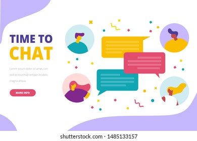 Online chat. Communication, conversation, dialog. Messenger. People use smartphone for chatting in social media. Flat vector illustration design.