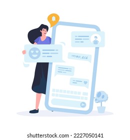 Online chat communication flat illustration design