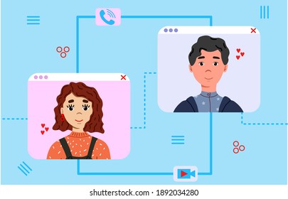 Online chat. The concept of online communication in messengers. Communication during a pandemic. Online training. Stock vector illustration.