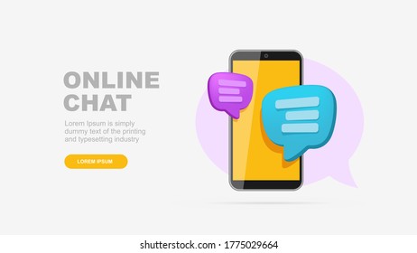 Online chat. Concept of messaging on internet. For use in a landing page, company presentation, banner, poster, flyer. 