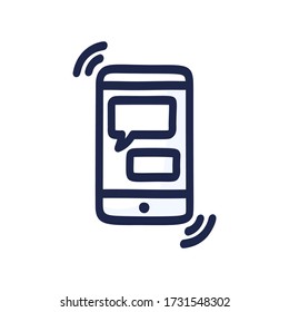 Online chat concept. Talk application logo, mobile phone with chat. doodle style vector illustration.
