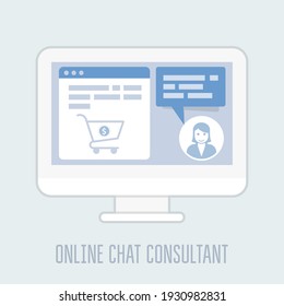 Online chat consultant, website assistance hints, vector icon