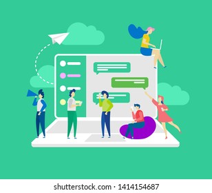 Online chat conversation illustration concept, people send mesage via laptop, can use for, landing page, template, ui, web, mobile app, poster, banner, flyer, homepage