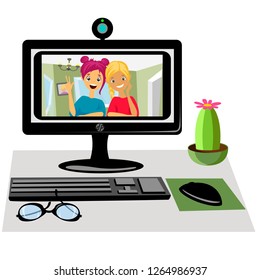 online chat with friends. video conference. people communicate in a video call