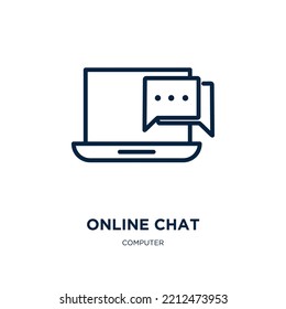 icono de chat en línea de la colección de equipos. Thin lineal chat, comunicación, icono de contorno de internet aislado en fondo blanco. Signo de chat en línea de vector de línea, símbolo para web y móvil