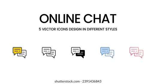 Diseño de iconos de chat en línea en estilo Cinco con pulsación editable. Línea, Sólido, Línea plana, Color de tono Duo y Línea de degradado de color. Adecuado para diseño de páginas Web, aplicaciones móviles, UI, UX y GUI.