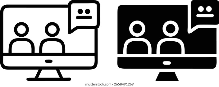 Video Conjunto de iconos de chat en línea: símbolo de llamada en blanco y negro para comunicación virtual y reuniones digitales