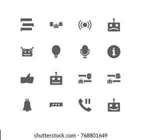 Online chat icon set with help, robot love and voice message. Set of artificial intelligence related online chat icon vector elements for web mobile logo UI vector illustration of online chat icon set