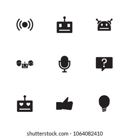 Online chat icon set and robot love with voice message, chatbot robot and support. Microphone related online chat icon vector items for web UI logo design.