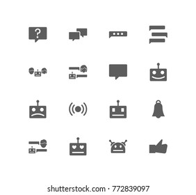 Online chat icon set with screen, support and chatbot robot. Set of love chatbot icon related online chat robot icon vector items for web mobile logo UI design.