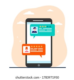Online chat interface. Smart phone screen with users dialog bubbles flat vector illustration. Messenger, social media, communication, comments concept for banner, website design or landing web page
