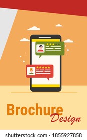 Online chat interface. Smart phone screen with users dialog bubbles flat vector illustration. Messenger, social media, communication, comments concept for banner, website design or landing web page