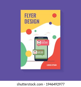 Online chat interface. Smart phone screen with users dialog bubbles flat vector illustration. Messenger, social media, communication, comments concept for banner, website design or landing web page