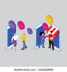 Concepto de ilustración isométrica 3d vectorial de chat en línea para banner, sitio web, ilustración, página de inicio, plantilla, etc