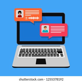 Online chat laptop with chatting bubble notifications