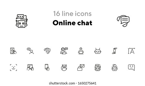 Online chat line icon set. Algorithm, bot, correspondence. Communication concept. Can be used for topics like information technology, robotic science, machine learning