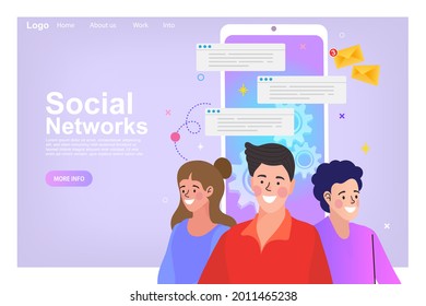 Online chat man and woman. social network concept. Chat easily landing page website. Social media on mobile concept. illustration vector flat design. 