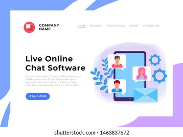 Online chat message web banner page concept. Vector flat cartoon design graphic illustration