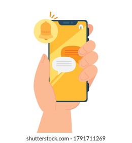 online chat messages with alert notification in smartphone, chat digital communication online vector illustration design
