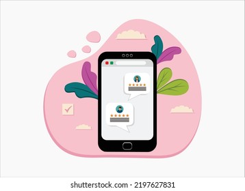 Online chat messages text notification on mobile phone. vector flat illustration