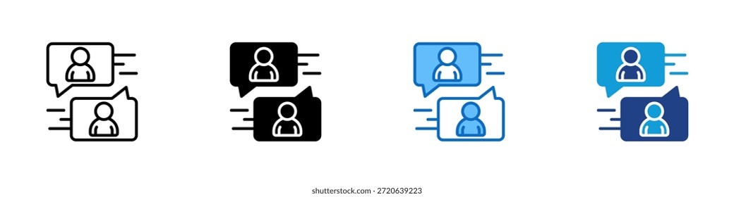 Online Chat Multiple Style Icon Design Vector - Two chat bubbles with human avatars, symbolizing online communication, messaging, and virtual conversation