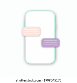 Online chat notification on the screen. Speech bubbles boxes on smartphone screen. Vector illustration of smartphone. Modern phone display with sms conversation.
