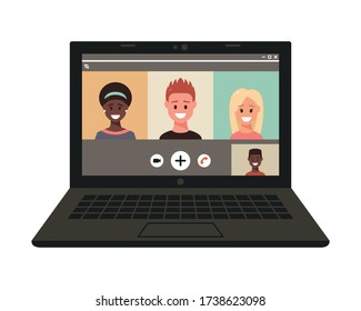 Online chat on a computer over the Internet. Remotely. Conference video call, work at home.