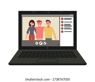 Online chat on a computer over the Internet. Remotely. Conference video call, work at home.
